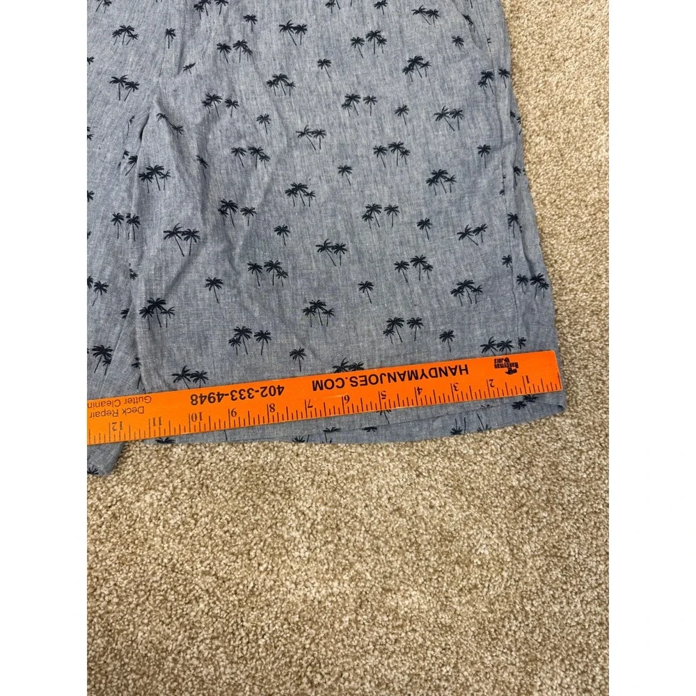 Banana‎ Republic Aiden Shorts Mens 34 Blue Palm Tree Print Linen Cotton Tropical